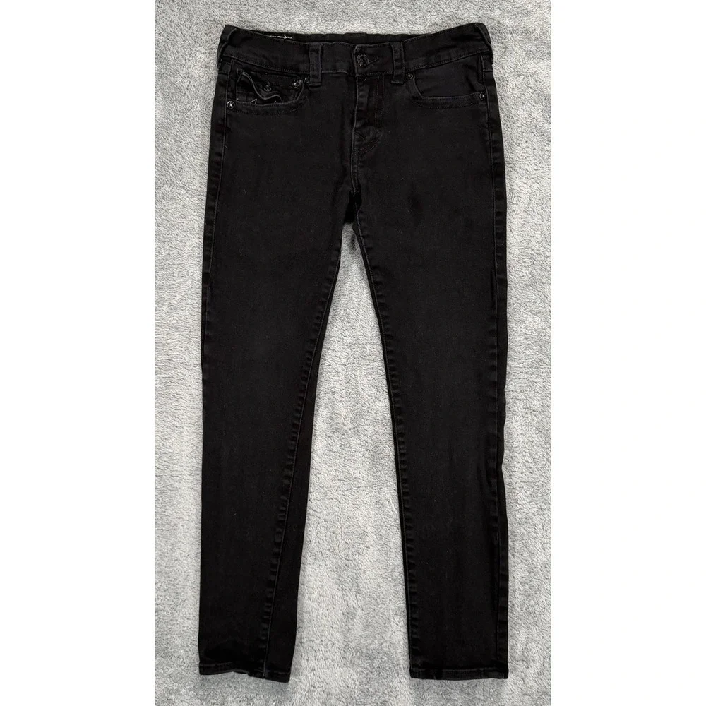 True Religion Rocco Jeans Mens 30x30 Relaxed Skinny Fit Black Denim Flap Pockets